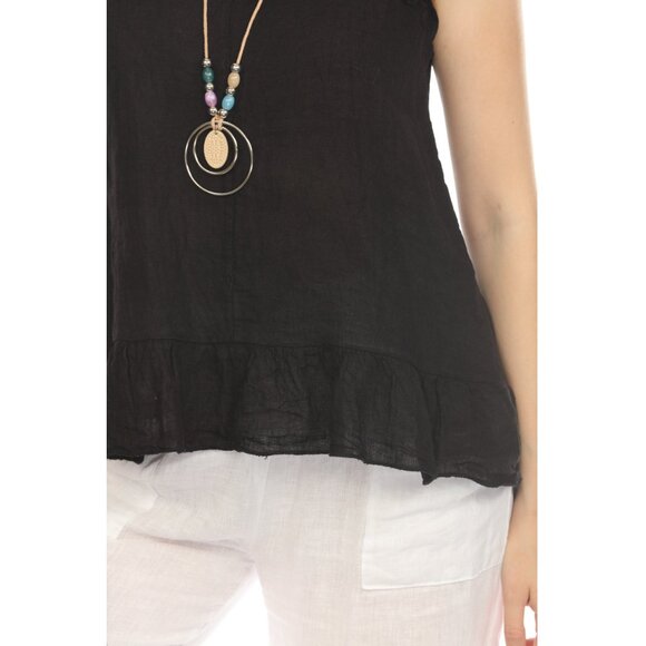 Black High-Low Cap Sleeves Top with Bottom Ruffles - Picture 5 of 5